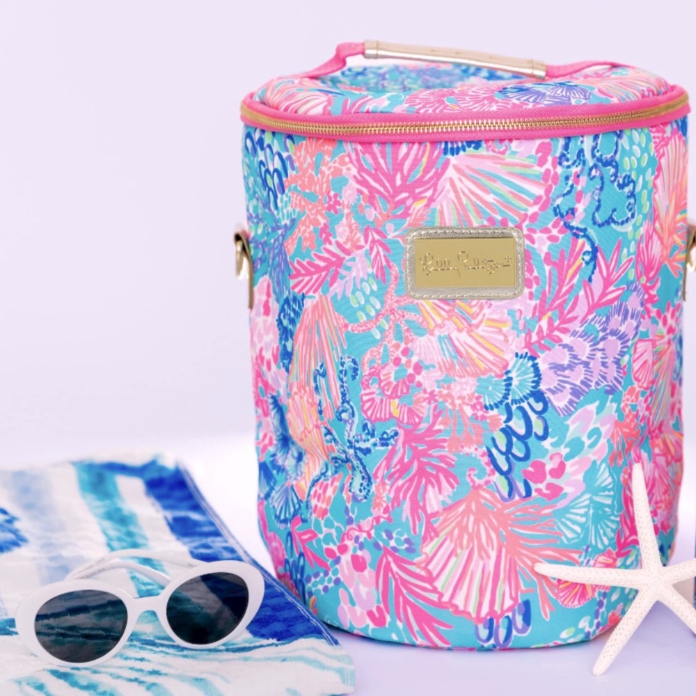 LILLY PULITZER Beach Cooler Bag Pink Splendor in the Sand Wine Bag Seashell NWT